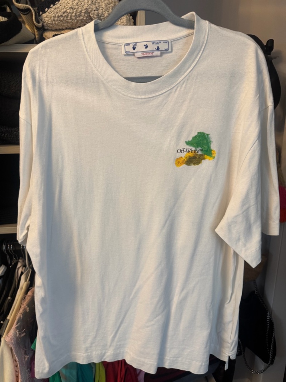 Off-White White Tee with Blue Logo Trim